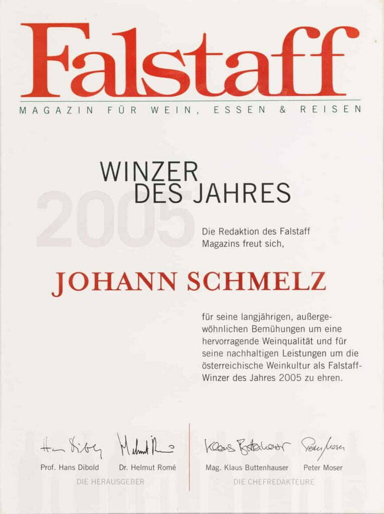 Weingut Schmelz Falstaff Urkunde